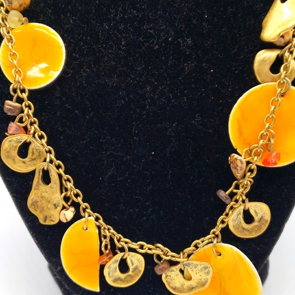Coldwater Orange Shell Brass Tone Long Necklace - Picture 3 of 6